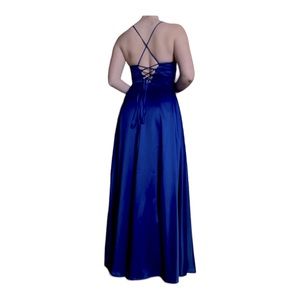 Royal blue A-line corset back formal dress